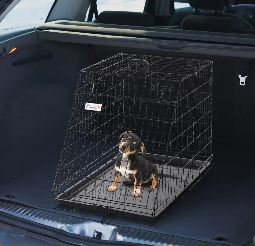 Heavy Duty Collapsible Dog Crate 93x58x65cm Folding Metal Pet Travel Cage Carrier - Image 2
