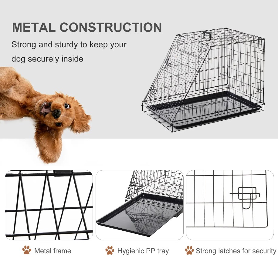 Heavy Duty Collapsible Dog Crate 93x58x65cm Folding Metal Pet Travel Cage Carrier - Image 4