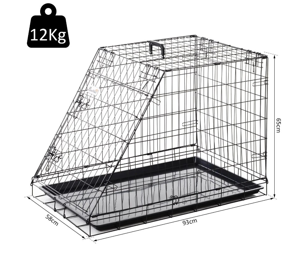 Heavy Duty Collapsible Dog Crate 93x58x65cm Folding Metal Pet Travel Cage Carrier - Image 8