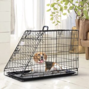 Metal Dog Crate Folding Cage 93x58x65cm – Heavy Duty Travel Kennel with Removable Tray, Portable Design