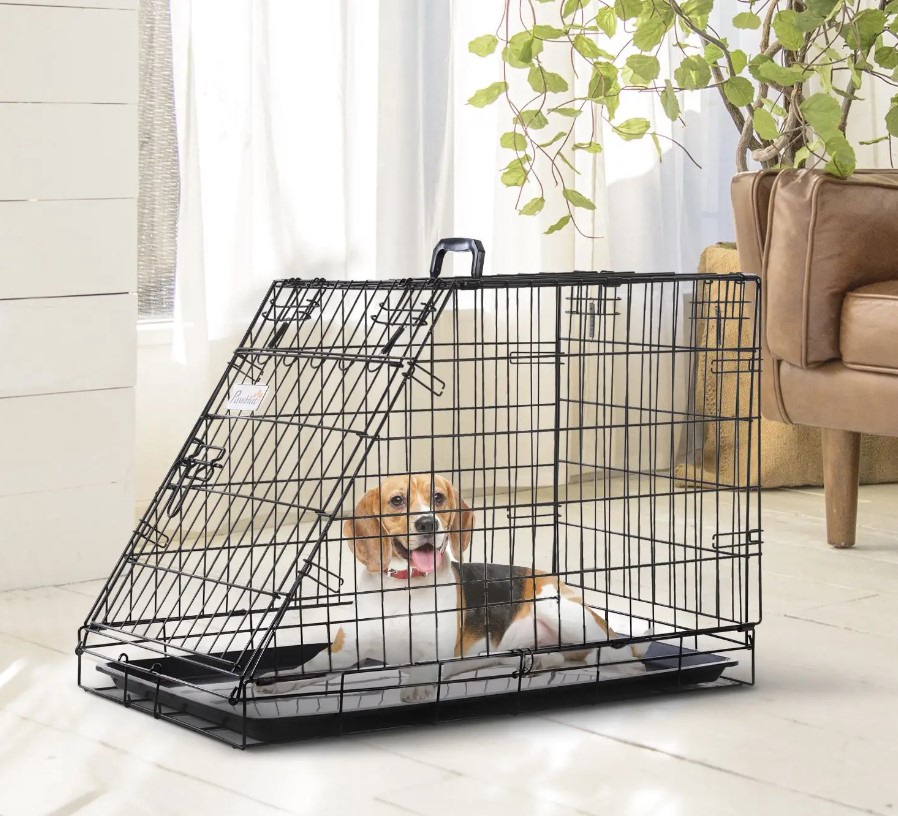 Metal Dog Crate Folding Cage 93x58x65cm – Heavy Duty Travel Kennel with Removable Tray, Portable Design
