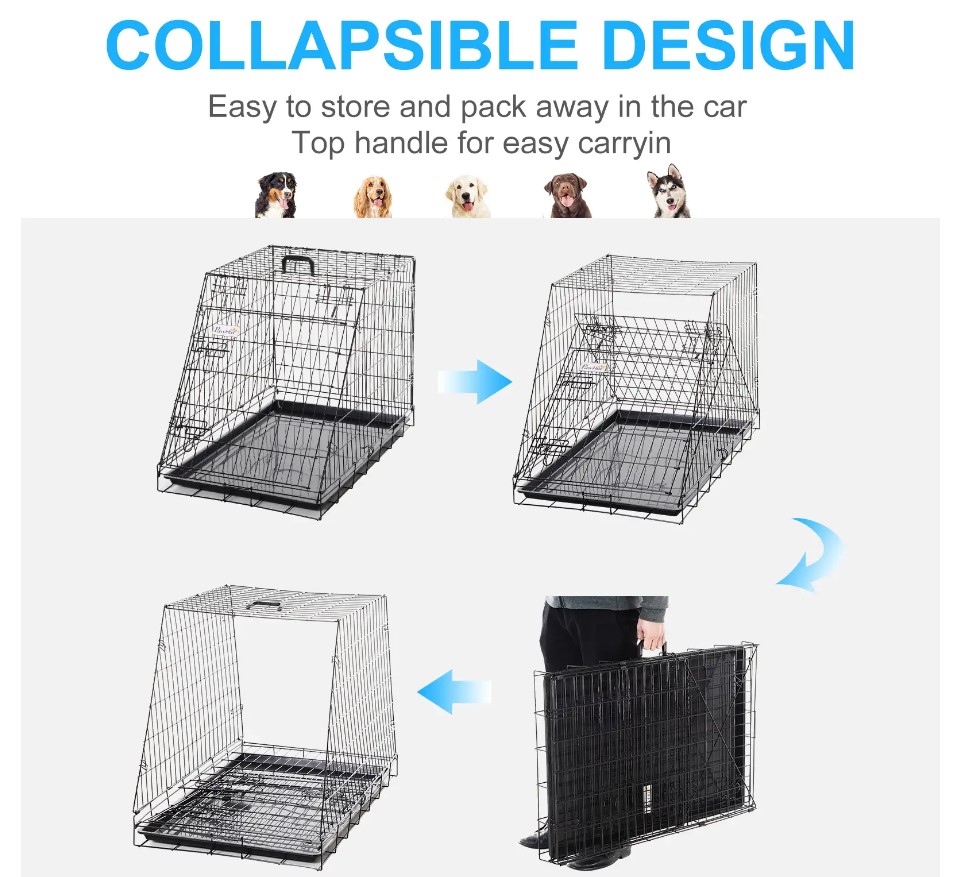Heavy Duty Collapsible Dog Crate 93x58x65cm Folding Metal Pet Travel Cage Carrier - Image 10